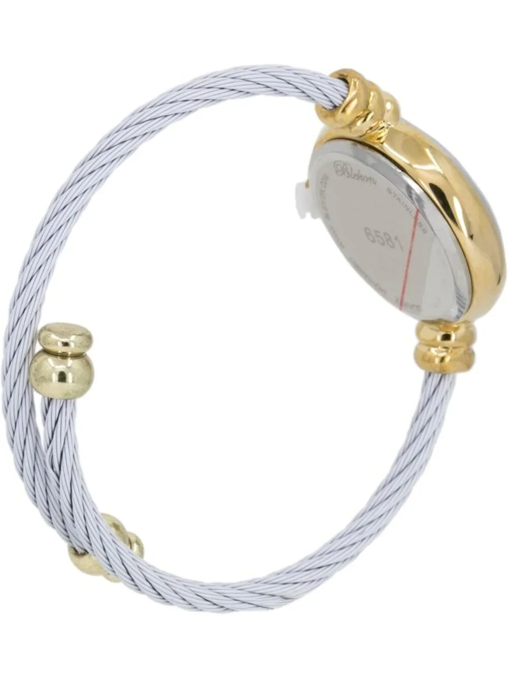 Womens Gold White Analog Quartz Elegant Cable Cuff Arabic Numbers Bracelet Watch